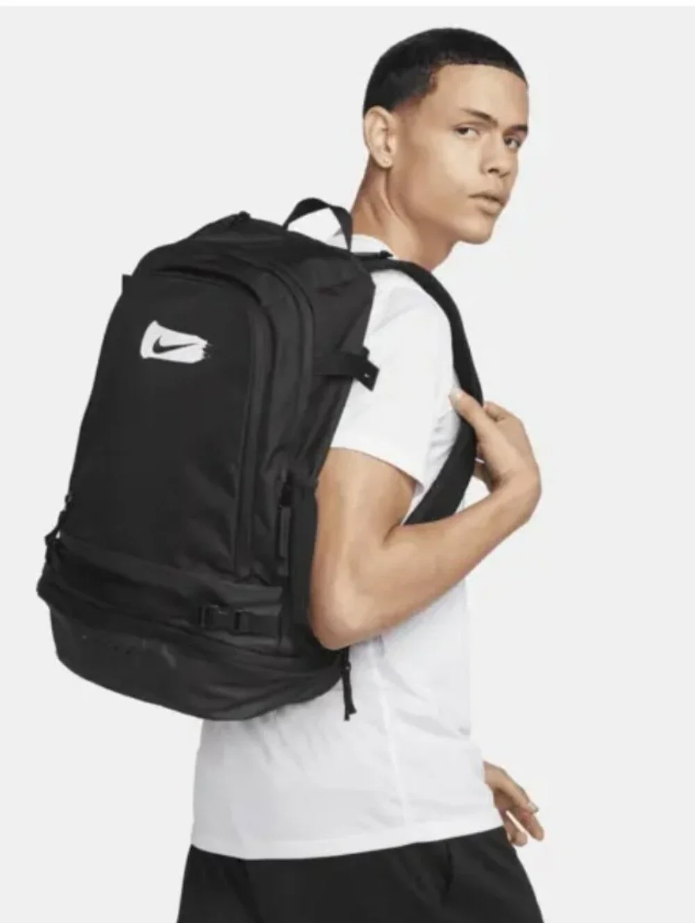 Nike Vapor Select Black Baseball Backpack with White Brushstroke Logo Detail
